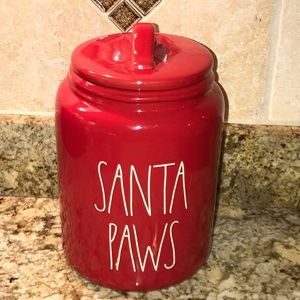 Rae Dunn Red SANTA PAWS Pet Canister Christmas